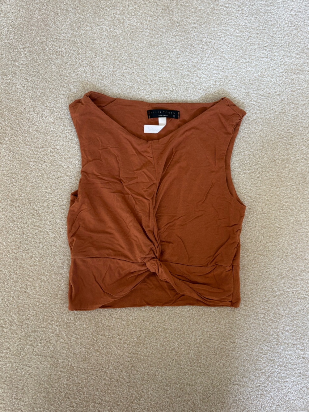 Final Touch Twist-Front High Neck Top - Rust